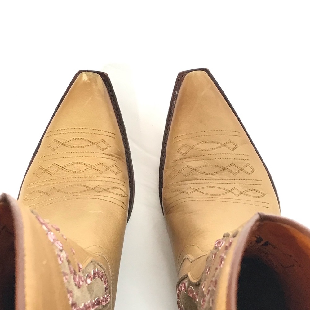 FRYE Cowboy Boots Leather Pink Rhinestone Western - Picture 10 of 14